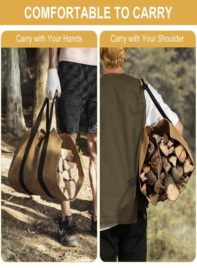 LBTING Firewood Log Carrier, 2 Pack Heavy Duty 900D Oxford Log Tote Wood Carrying Bag with Handle Security Strap, Suitable for Indoor Fireplace and Outdoor Camping - Brown & Khaki - Image 4